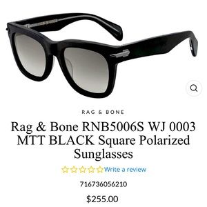 Rag & bone polarized black square sunglasses 54mm